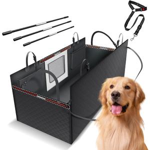 Floor Dog Hammock for Truck with Flip Up Seats, Crossbar Design Seat Cover for Back Seat Crew Cab, F150 Truck Pet Cover Back Seat (Dog Leash Included)