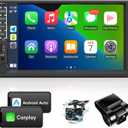 Leadfan Double Din Car Stereo with Dash Cam&Camera, Apple Carplay&Android Auto, 7 Inch Touchscreen Double Din Radio Car Audio Receivers, Bluetooth, Voice Control, MirrorLink, FM/USB/TF/AUX/Subwoofer