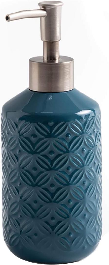 FE FUN ELEMENTS Soap Dispenser, 13.5oz Hand Soap Dispenser Ceramic Refined Emboss Design with Rust Proof Pump, Refillable Dish Soap Dispenser for Kitchen Bathroom