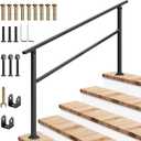 VIVOSUN Outdoor Handrail, 5 Step Stair Handrai, 69" x 36" Fits 1 to 5 Steps, Wrought Mattle Iron Handrail for Concrete Steps, Porch Steps, One-Step Assembly, Black