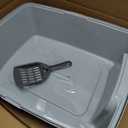 IRIS USA Large Cat Litter Box with Scatter Shield and Scoop, Open Top High Sided Cat Litter Pan, Silver (Gray)