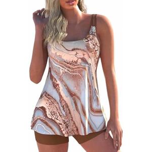 ROSEWE 2025 Tankini Swimsuits for Women, Two Piece Bathing Suits with Shorts, Modest Tank Top Swim Dress, L