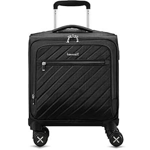 LUGGEX Carry On Luggage with Spinner Wheels - Stylish Lightweight UnderSeat Luggage - Soft Sided Small Suitcase with Front Open Design for Travel, Business (Black, 15 Inch)