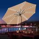 Sundale Outdoor Solar 88 LED 10 ft Patio Umbrella with Sand Bag Umbrella Base, Outdoor Umbrella with Tilt and Crank, Tan