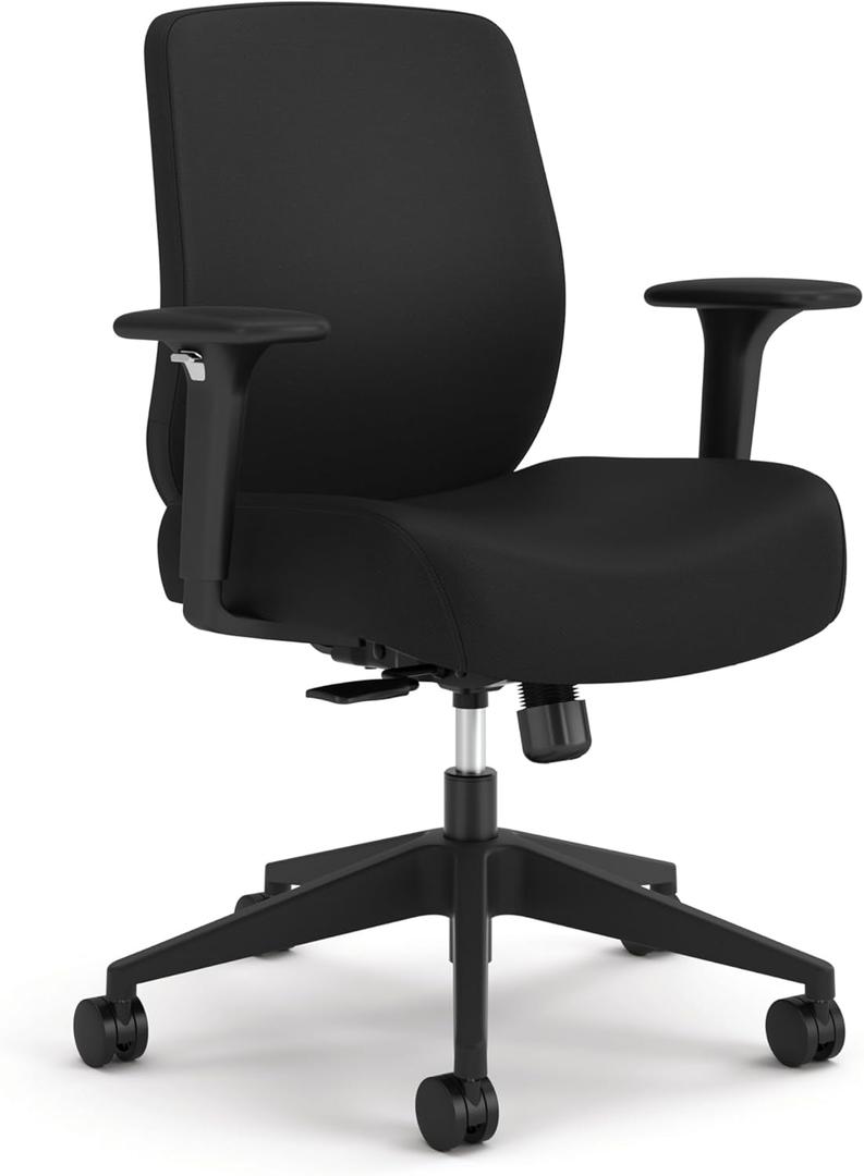 HON Altern Ergonomic Fabric Office Chair with Arms, Wheels, Foam Cushion Seat, Low Back Home Office Desk Chair Comfy, Height Adjustable Arms, Synchro-Tilt, Seat-Slide, Black