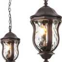 Large Outdoor Pendant Light Fixtures, 19.1'' Exterior Hanging Lantern Porch Light Adjustable, Brown Hanging Lamp Farmhouse Exterior Chandelier Ceiling Mount for Entrance Patio