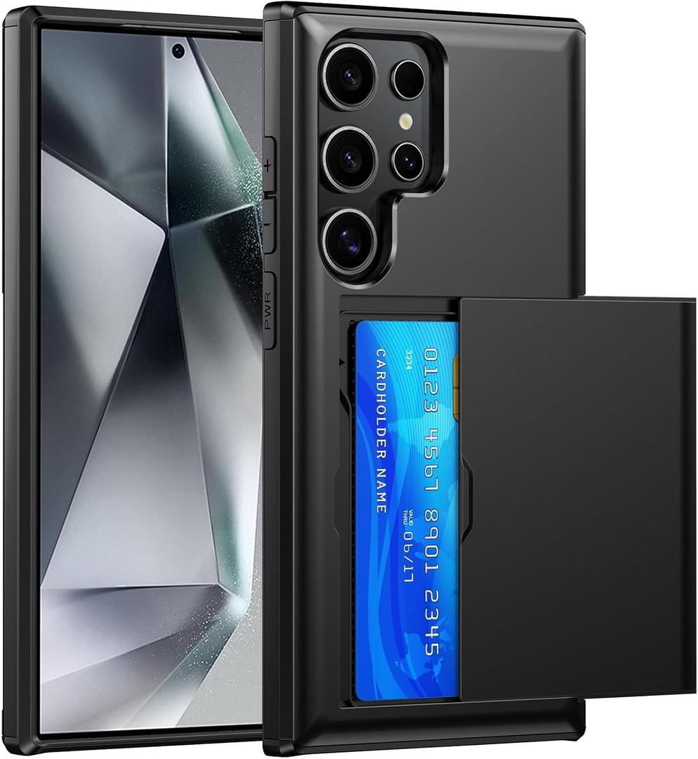 Wallet for Samsung Galaxy S24 Ultra Case with Card Holder Dual Layer Military Grade Protective Shockproof Hidden Card Slot Slim Fit Phone Cover - Black