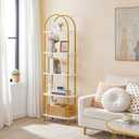 HOOBRO 5 Tier Open Bookshelf, Industrial Arched Bookcase Display Shelf Rack, Wooden Bookcase Storage Shelf Metal Frame, Tall Storage Organizer for Home, Easy Assembly, Gold DM176SJ01, 16.9"L x 11.8"W x 69.3"H