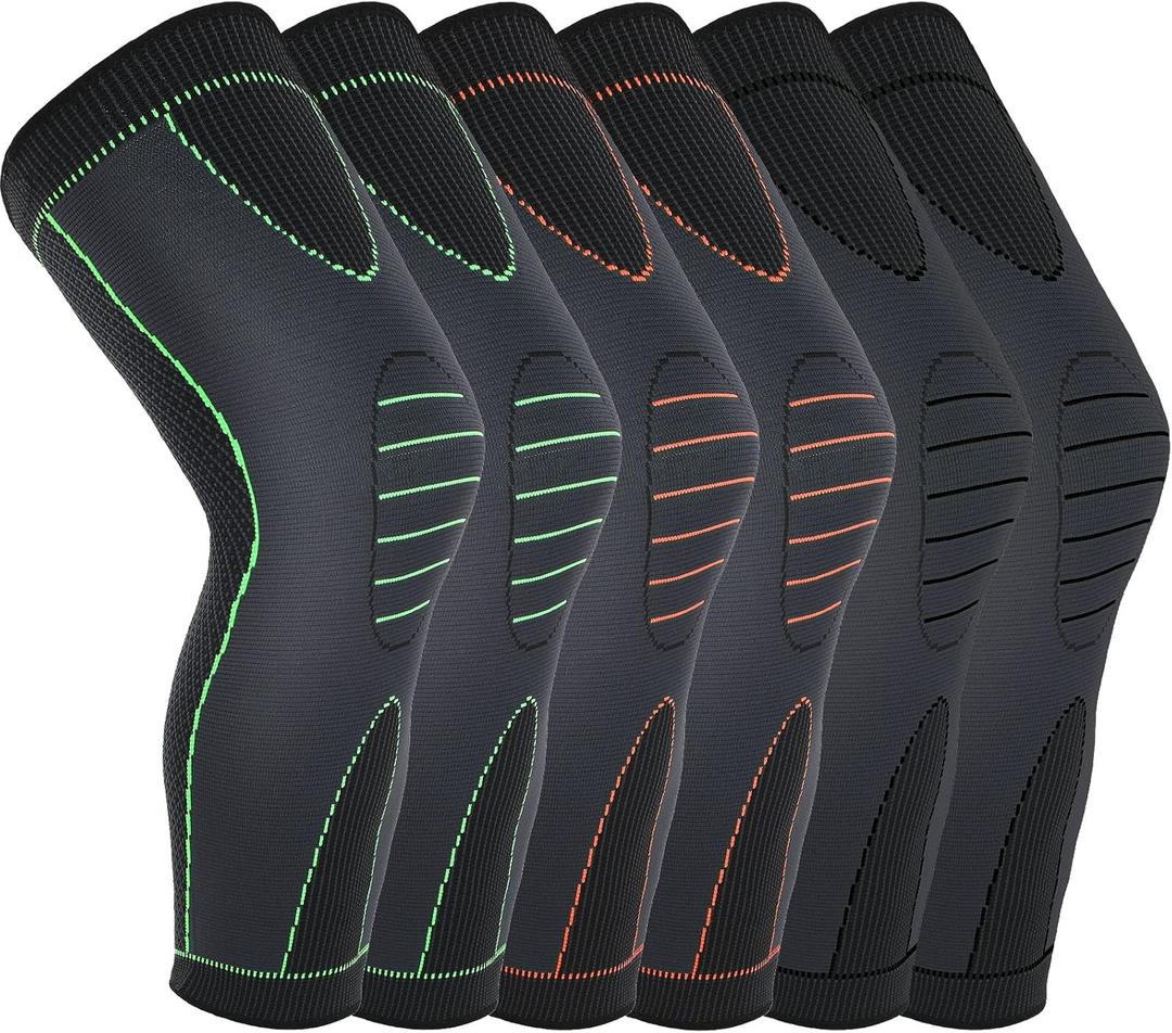 6 Pcs Long Compression Leg Sleeves Full Leg Sleeves Full Compression Knee Sleeves Knee Braces Knee Support for Men Women Arthritis Joint Pain Relief Reduce Varicose Veins and Swelling Cycling Sport