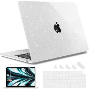 May Chen Case for MacBook Air 13/13.6-inch (M5/M4/M3/M2, 2022-2026 Models A3449 A3240 A3113 A2681), Lightweight | Closes Seamlessly | Ideal for Work Hard Shell Case, Clear Glitter