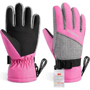 Kids Winter Gloves-3M Thinsulate Snow Waterproof Ski Cold Weather Insulated Outdoor Snowboard Gloves for Boys Girls Youth (Small(Fits: 6~9Years Old), Pink)