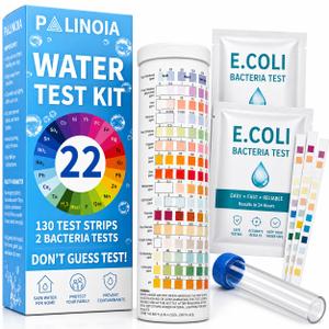 22 in 1 Drinking Water Test Kit 130 Strips - Well, Tap, Home, Swimming Pool, Hot Tub Testing Strip for Flouride, Lead, Hardness, Chlorine, Iron, Copper & More