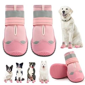 Dog Shoes for Small Dogs, Dog Boots & Paw Protectors for Hardwood Floors, Outdoor Dog Booties for Hot Pavement Winter Snow Hiking, Waterproof Dog Shoes with Reflective Strips Pink Size 8