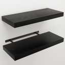 Floating Shelves for Wall, 9.3" Deep Wall Mounted Wood Shelves for Bathroom, Bedroom, Living Room, Kitchen, Hanging Shelf for Books/Storage/Room Decor (Black, 24"), 24" Set of 2