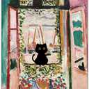 5 x CAXIYSH Cute Black Cat Canvas Wall Art Famous Open Window Poster Abstract Vintage Pink Paintings Prints Funny Cat Picture for Living Room Bedroom Wall Decor 12x16 inch Unframed