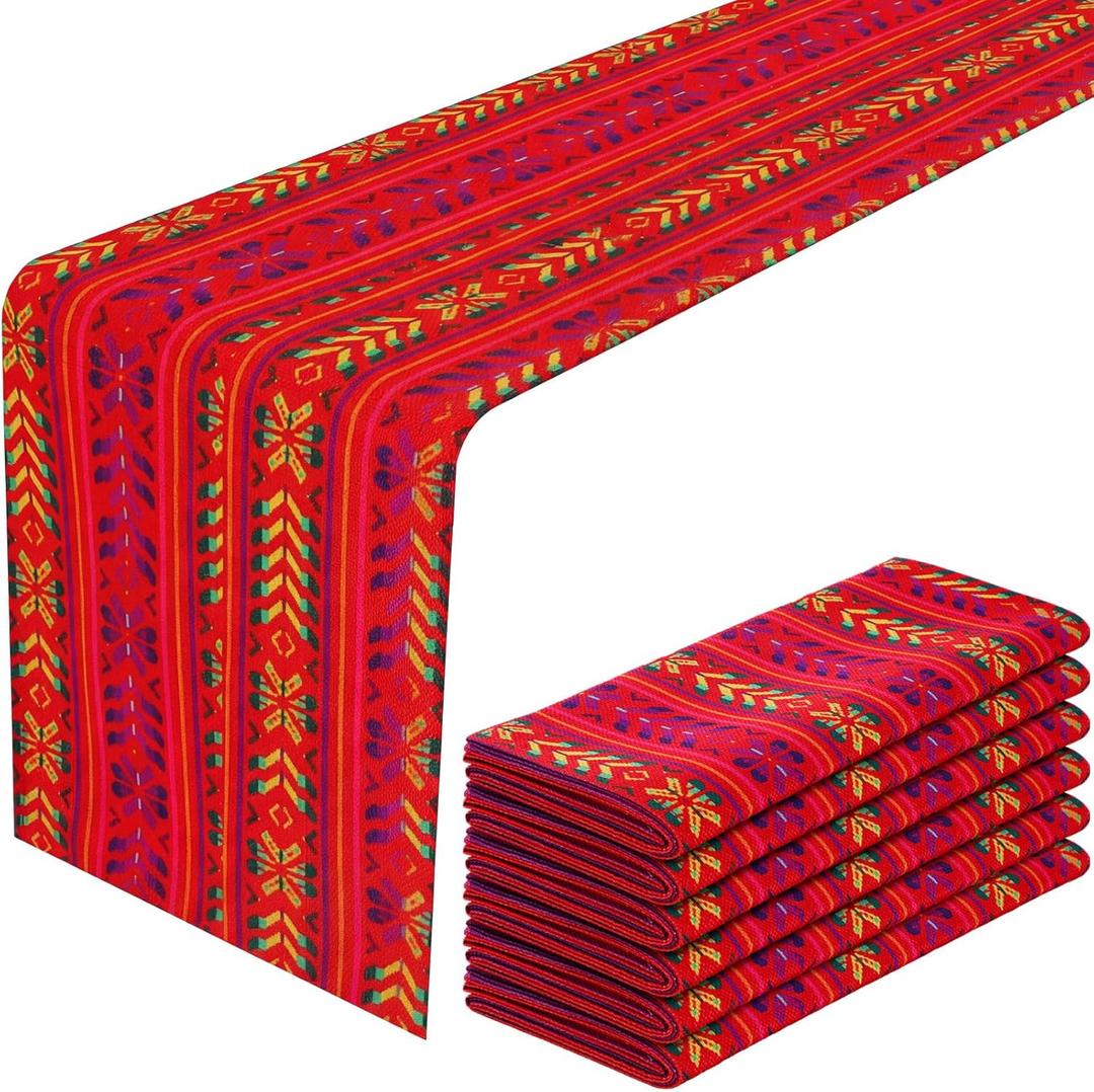 6 Pcs Mexican Table Runners 13x84 Inch Boho Fiesta Table Runners Linen Handwoven Gift Set for Cinco De Mayo Easter Wedding Dia De Los Muertos Party Farmhouse Dining Decor