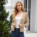 Women's Long Sleeve Ribbed Knit V Neck Button Down Slim Fitted Cropped Cardigan (Beige, XL)