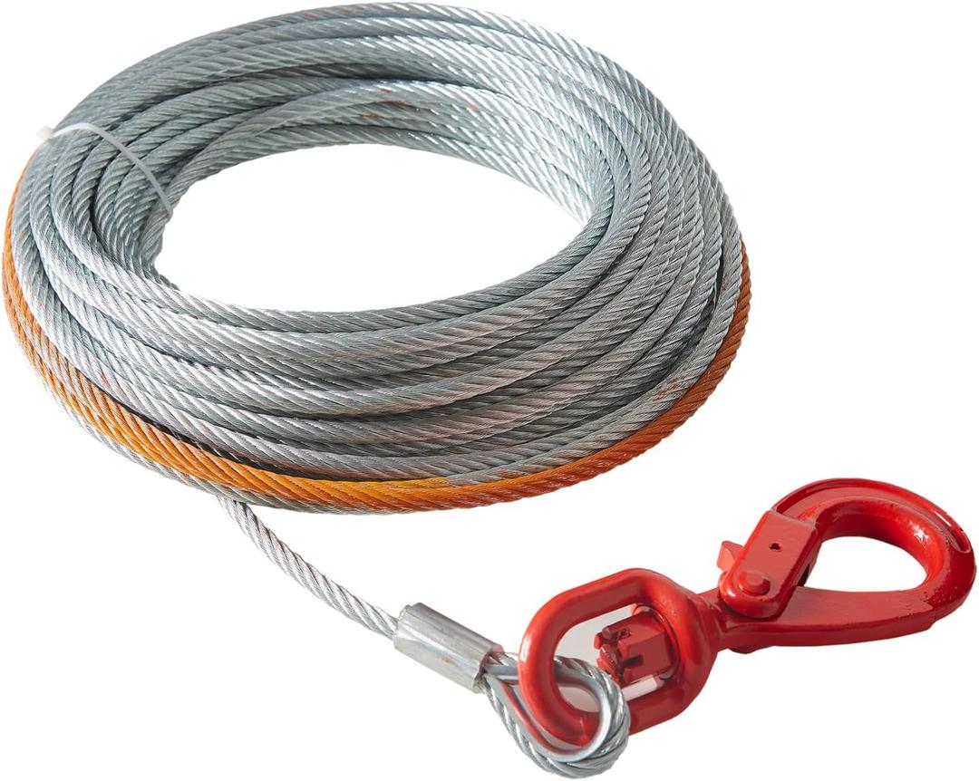 VEVOR Galvanized Steel Winch Cable, 3/8 Inch x 75 Feet 15,200 lbs Breaking Strength, Wire Winch Rope with Swivel Hook, Towing Cable Heavy Duty, Universal Fit for SUV, Large Off-Road Vehicle, Truck