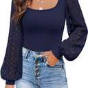 DOROSE Womens Mesh Long Sleeve Shirts Casual Blouses Tops (XX-Large, X03 - Dark Blue)