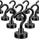 Neosmuk Black Magnetic Hooks,30lb+ Heavy Duty Earth Magnets with Hook for Refrigerator, Extra Strong Cruise Hook for Hanging, Magnetic Hanger for Curtain, Grill (Black, 10 Pack)