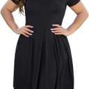 Women's Plus Size Long/Short Sleeve Dress Casual Pleated Swing Dresses with Pockets (XXL)
