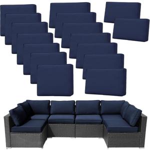 14Pieces Patio Cushion Covers Replacement Outdoor Couch Covers Splashproof UV-Resistant Furniture Cushion Sofa Slipcovers Set with Zippers,Cover Only 25.6x25.6x3.9inch (Dark Blue)