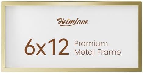 Heimlove 6x12 Aluminum Picture Frame, Metal Picture Frame Wall Mounting Horizontally or Vertically, Photo frame with Tempered Glass - Simple and Elegant Decor for Wall - 1 Pack - Gold