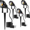 Warm White Outdoor Spot Lights, 10W Waterproof Garden Spotlight COB LED Spotlights with Spiked Stand for Lawn Decorative Lamp 4 Lights