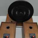 Fuse GLD Vertical Vinyl Record Player with Speakers | Gold Trim | 5.3 Bluetooth, AUX | Full Range External Speakers | Premium Cartridge | Vintage Mid Century Modern | Handcrafted Ashtree Wood