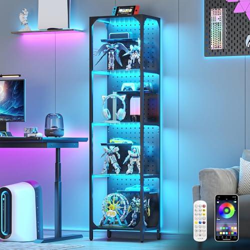 kepptory Display Case with LED Lights, Display Cabinet with Glass Storage Shelves, 4-Tier Display Shelf with 4-Layer Small Display Shelves for Collectibles, Curio Cabinet, Black (59 Inch)