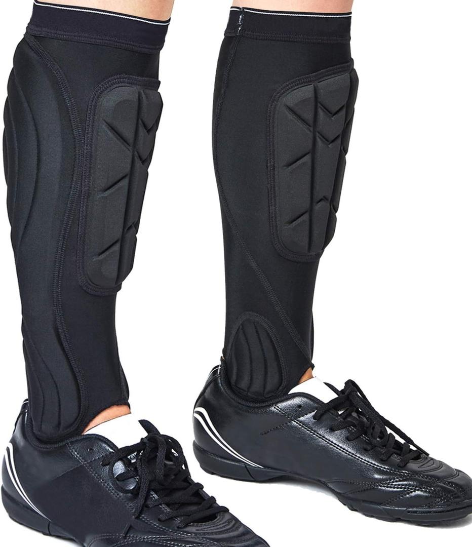 Soccer Shin Guards, Soccer Protective Gear with Calf and Ankle Pads, Shin Guard Pads for Youth and Adult (Medium, Black)