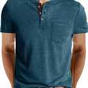 Angbater Men's Henley Shirts Casual Short Sleeve Button Cotton Tee Fashion Classic Tee T-Shirt with Pocket (XX-Large, Blue-1)