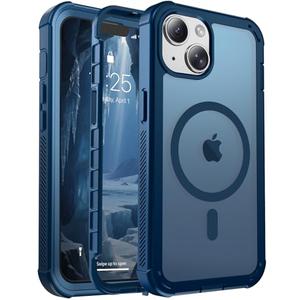 jaroco Magnetic for iPhone 14 Case, [Compatible with MagSafe][Military Grade Drop Protection][Heavy Duty Protection][Non-Slip][Shockproof] 2-Layer Durable Bumper Phone Case 6.1''-Deep Blue