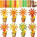 48 Pack Thanksgiving Flower Pot Paper Craft Kits DIY Thank Autumn Maple Leaf Pumpkin Acorn Decor Make Your Own Flowers Craft with Sticker for Thanksgiving Education Harvest Holiday