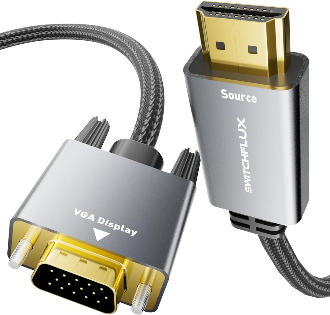 HDMI to VGA Adapter Cable 10FT [Metal Case, Nylon Cable] 1080P@60Hz HDMI Male to VGA Male Uni-Directional Braided Cord for Computer, Laptop, Monitor, Roku, Xbox, Graphics Card More