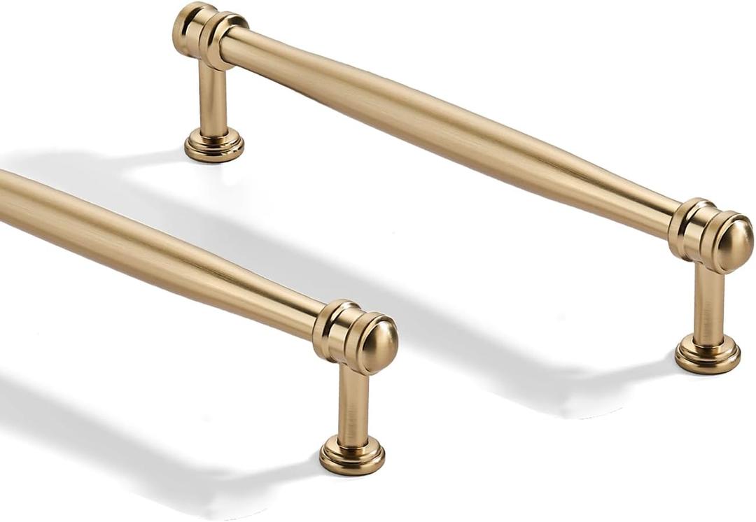 10 Pack 5 inch(128mm) Center to Center Brushed Brass Cabinet Pulls Solid Cabinet Hardware Heavy-Duty Drawer Pulls Kitchen Handles for Cabinets Cupboard Handles