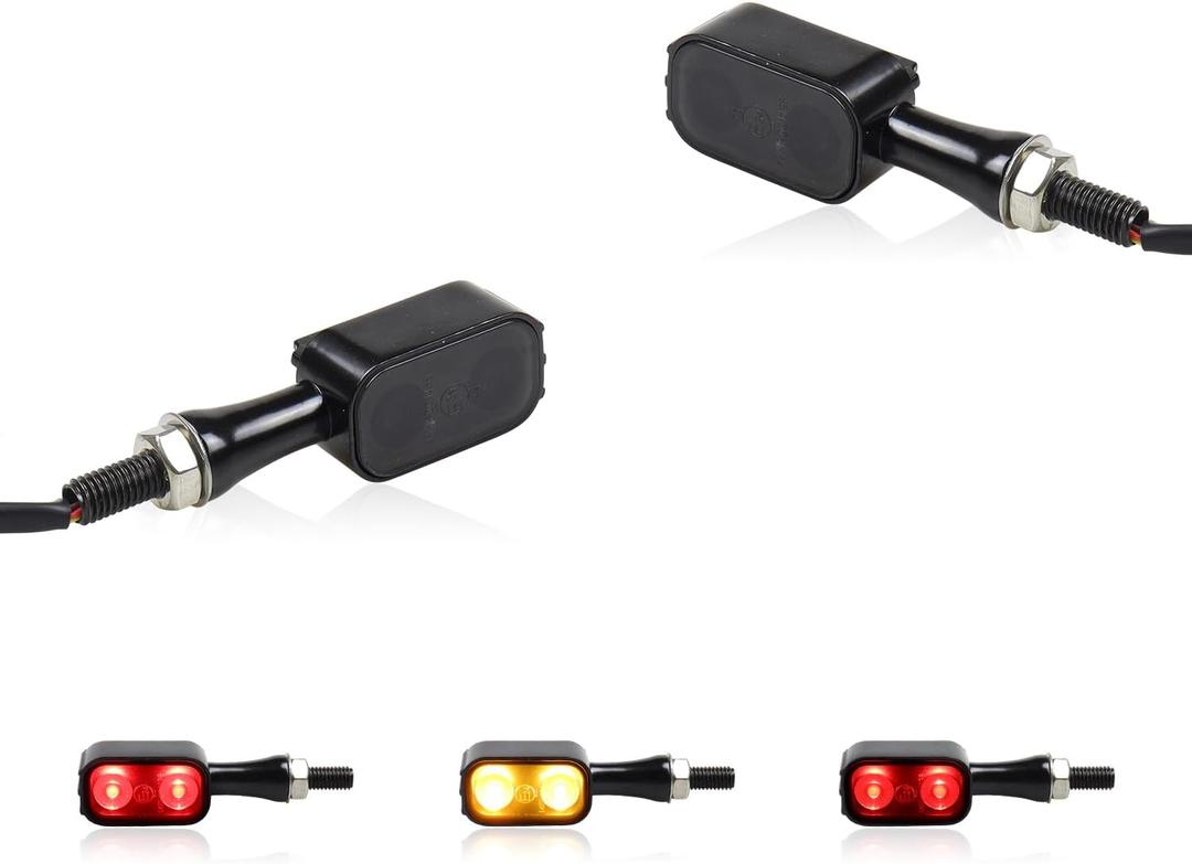 Universal Rear LED Turn Signals 12V Motorcycle LED Tail Lights Red Brake Taillights Compatible with Honda Grom Monkey Suzuki Yamaha Kawasaki Harley Sportster Chopper Bob (Black)