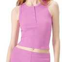 florence by mills Women's Rib Refresh Cropped Henley Tank, L