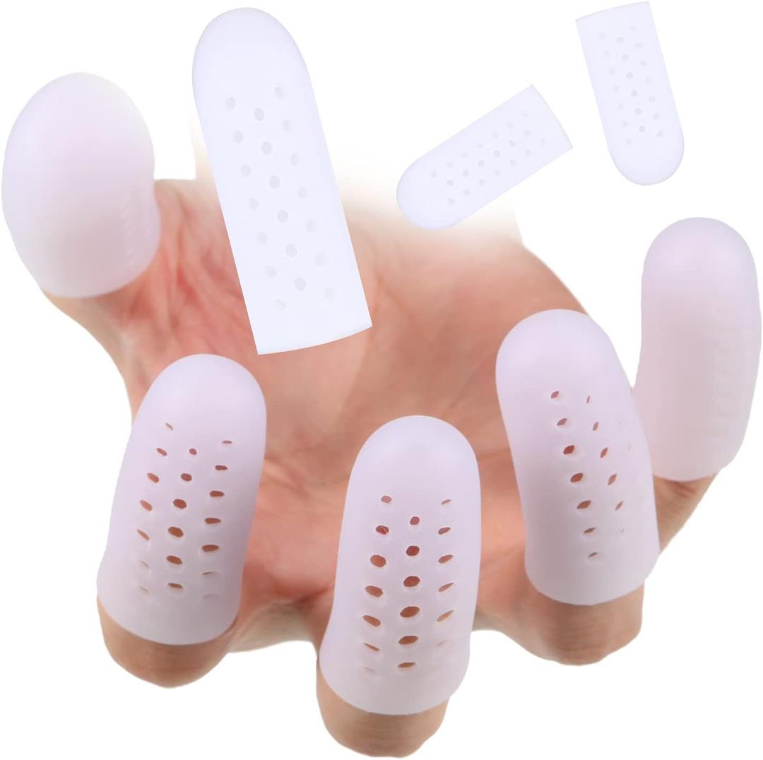 Tondiamo 20 Pieces Silicone Finger Cots Protectors Caps with Holes for Wound, Breathable Cots Finger Cover Sleeves for Cracking, Eczema, Trigger, Blisters, Corn, Broken Toe(White)