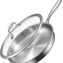 EWFEN 12 Inch Tri-Ply Stainless Steel Frying Pan, Compatible with All Cooktops Up to 600, Large Frying Pan with lids, Induction-Ready Skillet, Dishwasher and Oven Safe, Even Heat, 12" Skillet + Lid