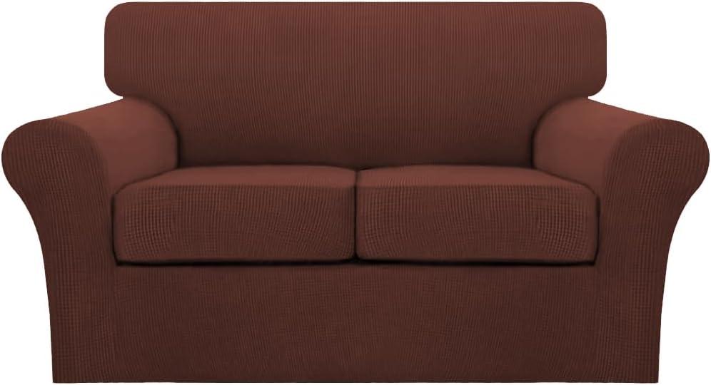 Turquoize 3 Piece Sofa Covers For 2 Cushion Couch Sofa Slipcover Soft Couch Cover For Dogs-Washable Sofa Furniture Cover With 2 Individual Cushion Covers, Thick Jacquard Fabric (Loveseat, Burnt Brick)