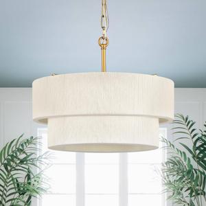 FookChak 24in Hand Woven Chandelier 9 Light Boho White Chandelier Light High Density Weaving Drum Chandelier Light Fixture Gold Chandeliers for Dining Room Foyer Living Room Bedroom, E12