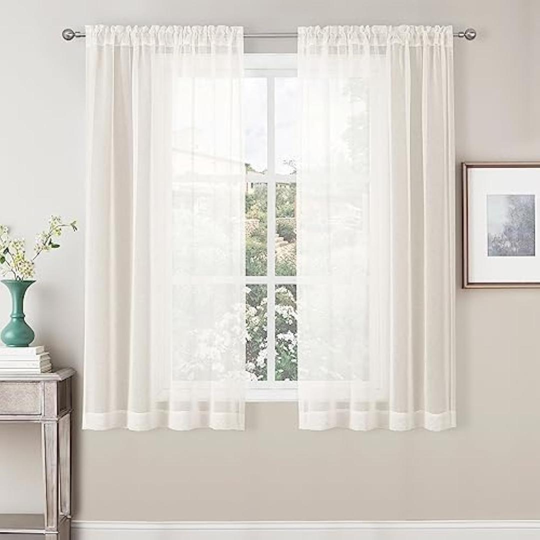 CUCRAF Linen Sheer Curtains 72 Inches Long 2 Panels Set, Semi Sheer Rod Pocket Window Treatment Voile Drapes for Living Room Bedroom(37''W x 72''L, Linen)