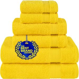 Cotton Paradise 6 Piece Towel Set, 100% Cotton Soft Absorbent Turkish Towels for Bathroom, 2 Bath Towels 2 Hand Towels 2 Washcloths, Yellow Towel Set