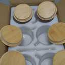 LANDNEOO 6 Pack 14oz Vintage Glass Coffee Mugs with Bamboo Lids and Spoons, Green Embossed Drinking Glasses for Iced Coffee, Tea, Latte