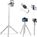 K&F Concept 67''/170cm Cellphone Tripod, 2-in-1 Lightweight Compact Portable Selfie Stick with Phone Holder, DSLR Camera Tripod with Smartphone Remote E224A3+BH-18 Silver