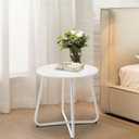 Meluvici Patio Outdoor Side Table Waterproof Round Metal Steel Small Side Table Weather Resistant Portable Outdoor and Indoor End Table for Garden Balcony Yard, White, 17.7"x17.9"