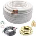TAUROX 50FT Mini Split Line Set 1/4" & 1/2" O.D Copper Pipes Tubing and 3/8" White Thickened PE Insulation Coil, for Mini Split Air Conditioning or Heating Pump Equipment and HVAC with Flared Nuts.