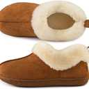 HomeTop Women's Closed-back Slippers Faux Wool Warm Non-slip Outdoor Indoor House Shoes with Fuzzy Collar (7-8)