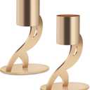 2PCS Taper & Pillar Candle Holders Set, Gold Vintage Candlesticks for 3/4 and 7/8 Inch Candles with Wedding Dining Table Centerpiece Decor and Fireplace Mantel Housewarming Gift (6852)